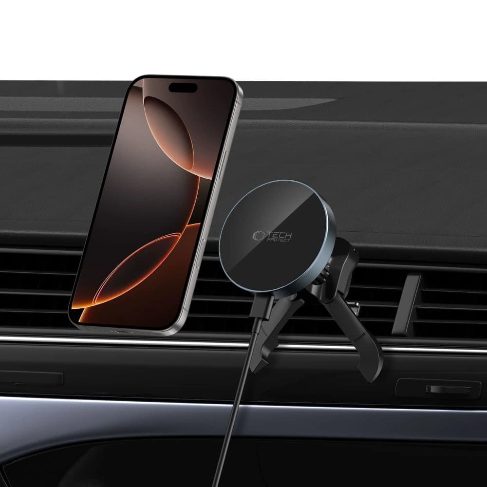 Tech-protect Mm15w-v5 Magnetic Magsafe Stable Vent Car Mount Wireless Charger 15w Black/black - 10