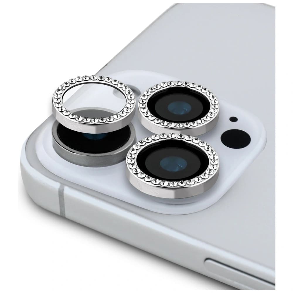 Guess BP Rhinestone 2in1 set tempered glass + lens protector Apple iPhone 16 Pro Max silver - 3