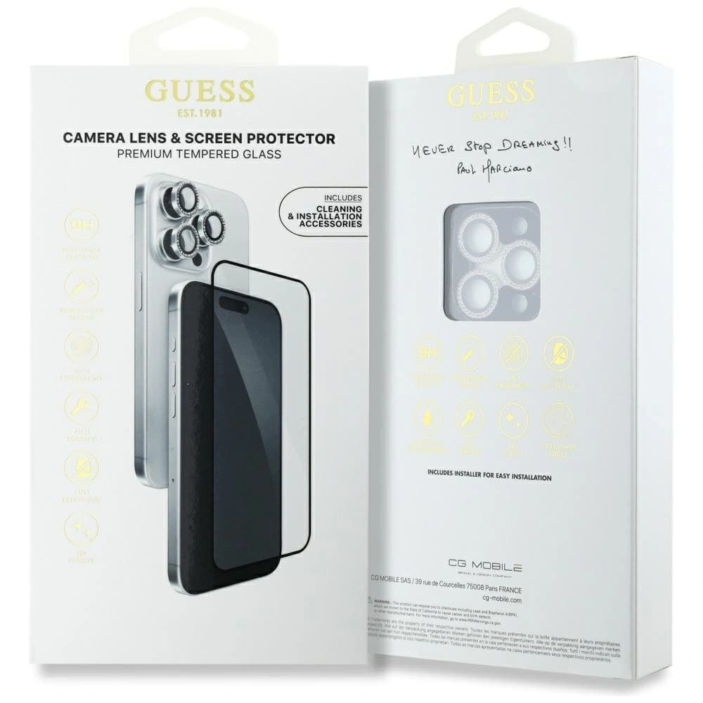 Guess BP Rhinestone 2in1 set tempered glass + lens protector Apple iPhone 16 Pro Max silver - 4