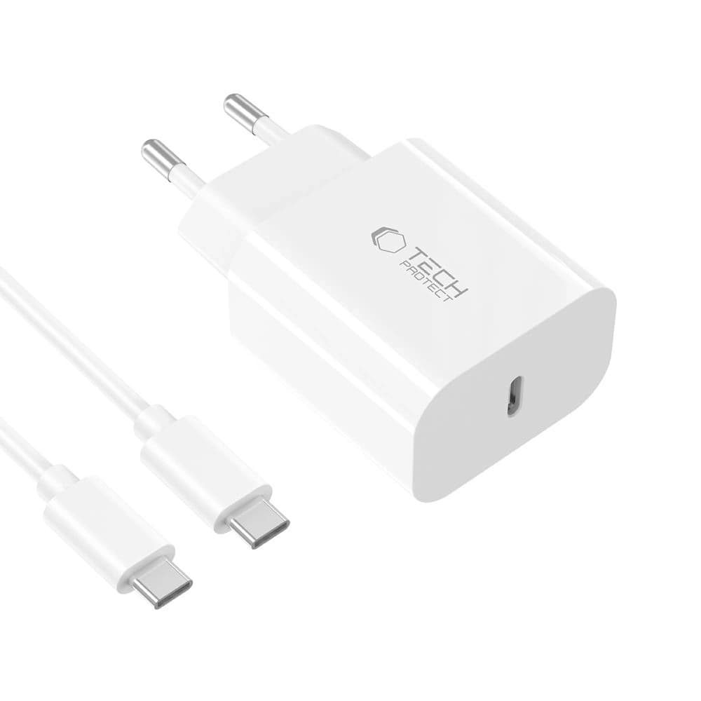 Tech-Protect NC20W 1-Port USB-C Netzladegerät PD20W + USB-C / USB-C Kabel Weiß - 3