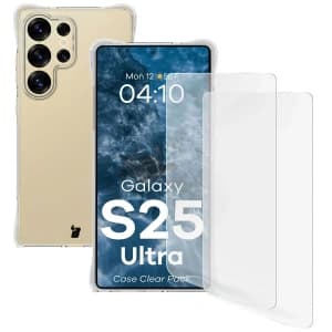Bizon Case Clear Pack case + 2x screen film Samsung Galaxy S25 Ultra clear