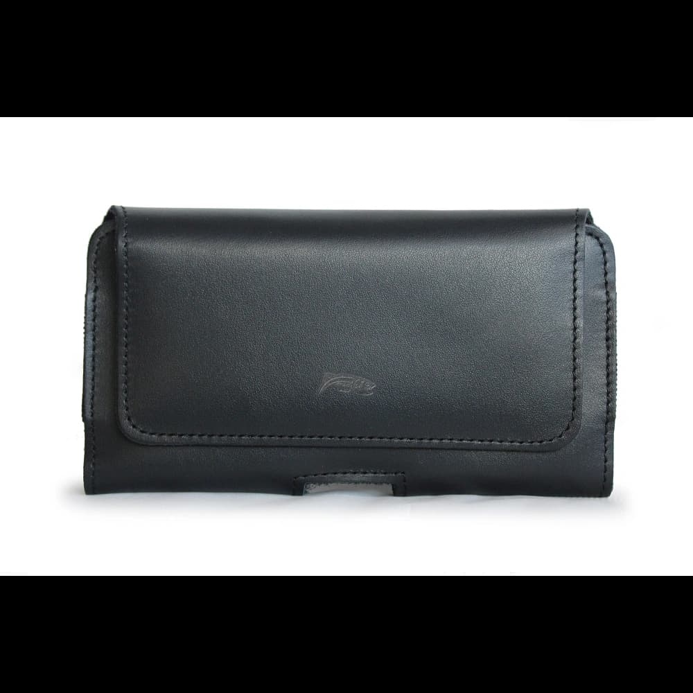 LURESKO FREYA XL leather holster for belt, phone case 165x82x10mm (black smooth black thread) - 5