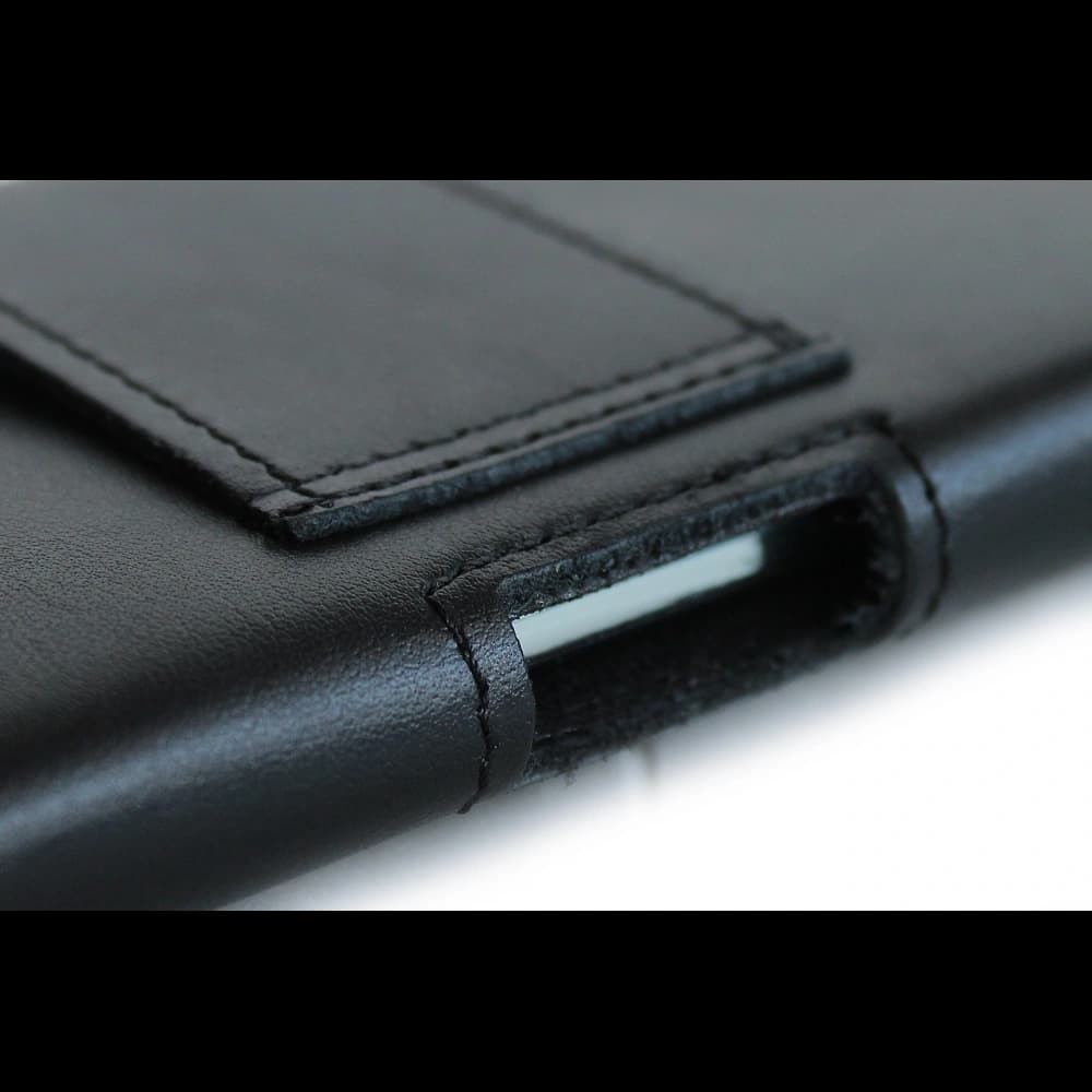 LURESKO FREYA XL leather holster for belt, phone case 165x82x10mm (black smooth black thread) - 8
