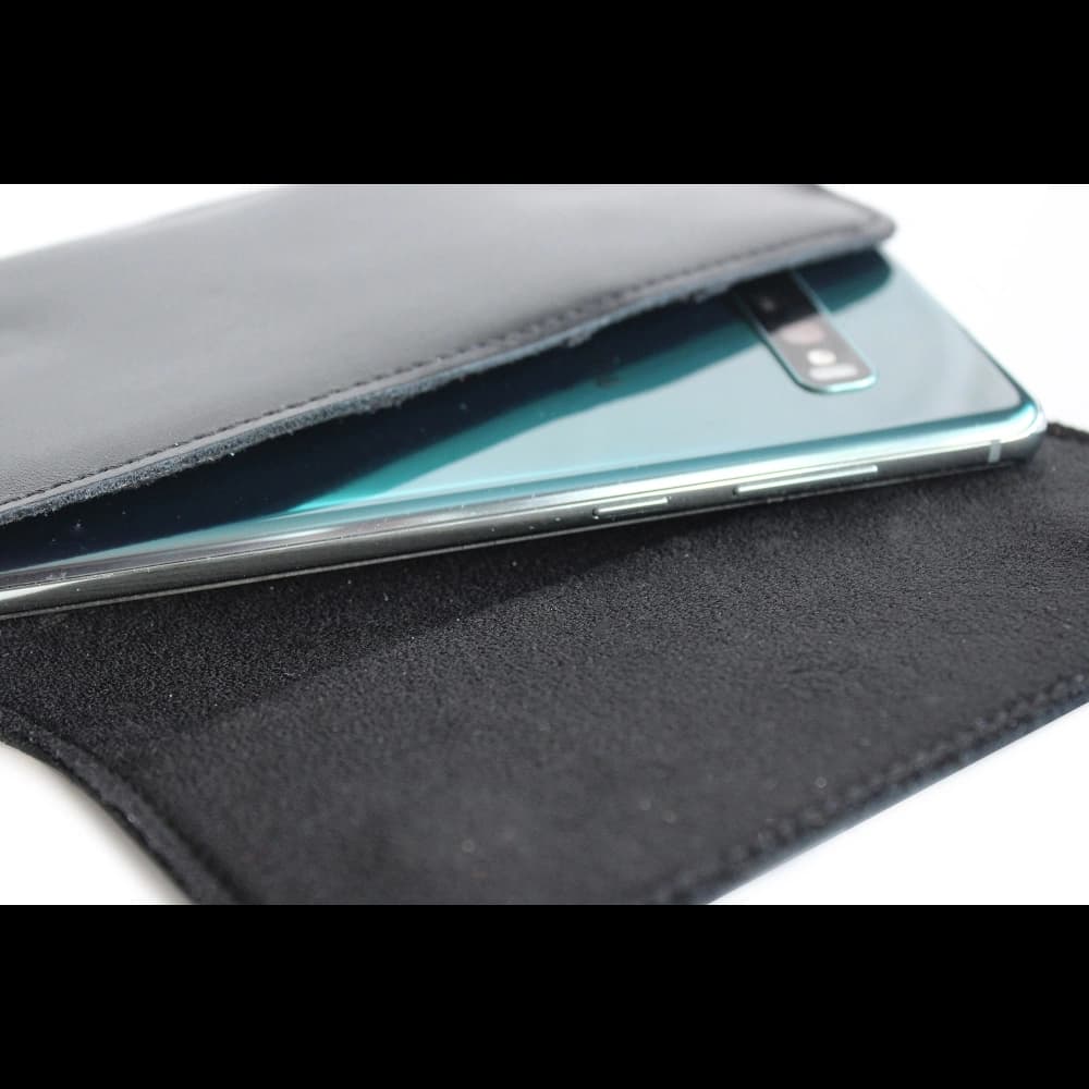 LURESKO FREYA XL leather holster for belt, phone case 165x82x10mm (black smooth black thread) - 10