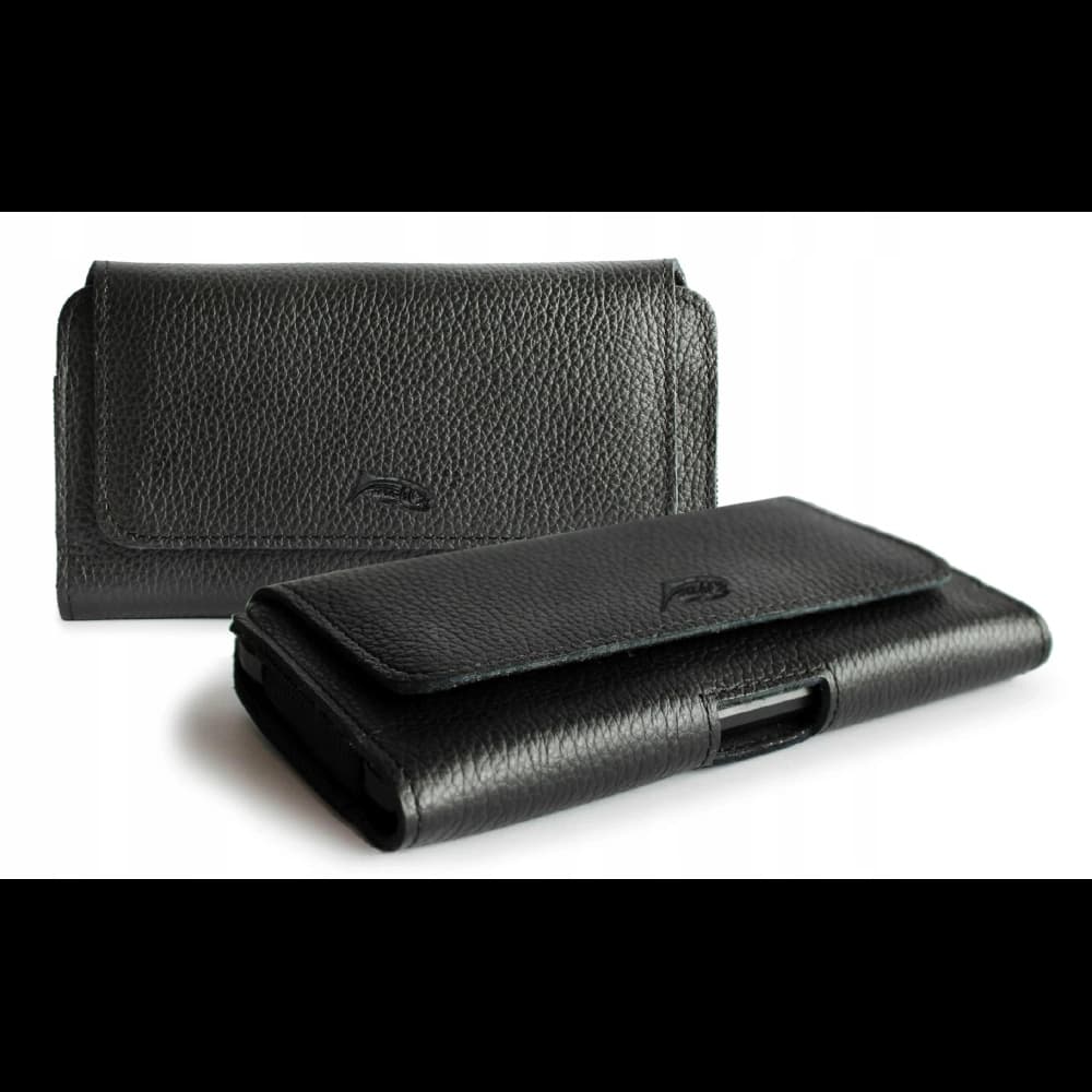 LURESKO FREYA XL leather holster for belt, phone case 165x82x10mm (black ribbed with black thread) - 1