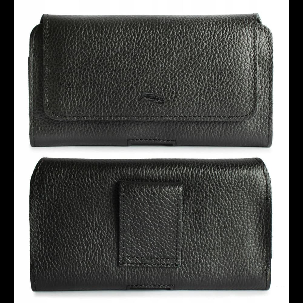 LURESKO FREYA XL leather holster for belt, phone case 165x82x10mm (black ribbed with black thread) - 12