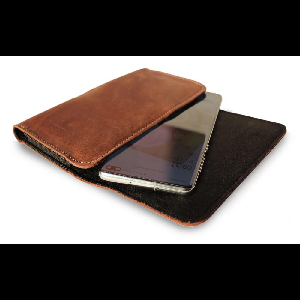 LURESKO FREYA XL leather holster for belt, phone case 165x82x10mm (vintage brown with white thread) - 2