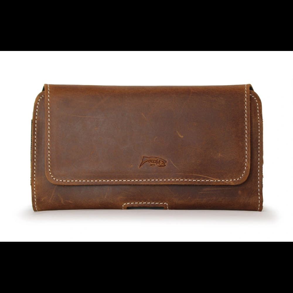 LURESKO FREYA XL leather holster for belt, phone case 165x82x10mm (vintage brown with white thread) - 3