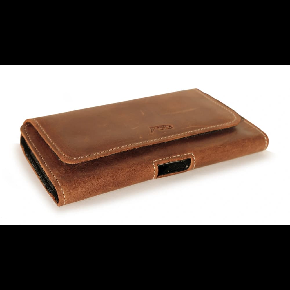 LURESKO FREYA XL leather holster for belt, phone case 165x82x10mm (vintage brown with white thread) - 5
