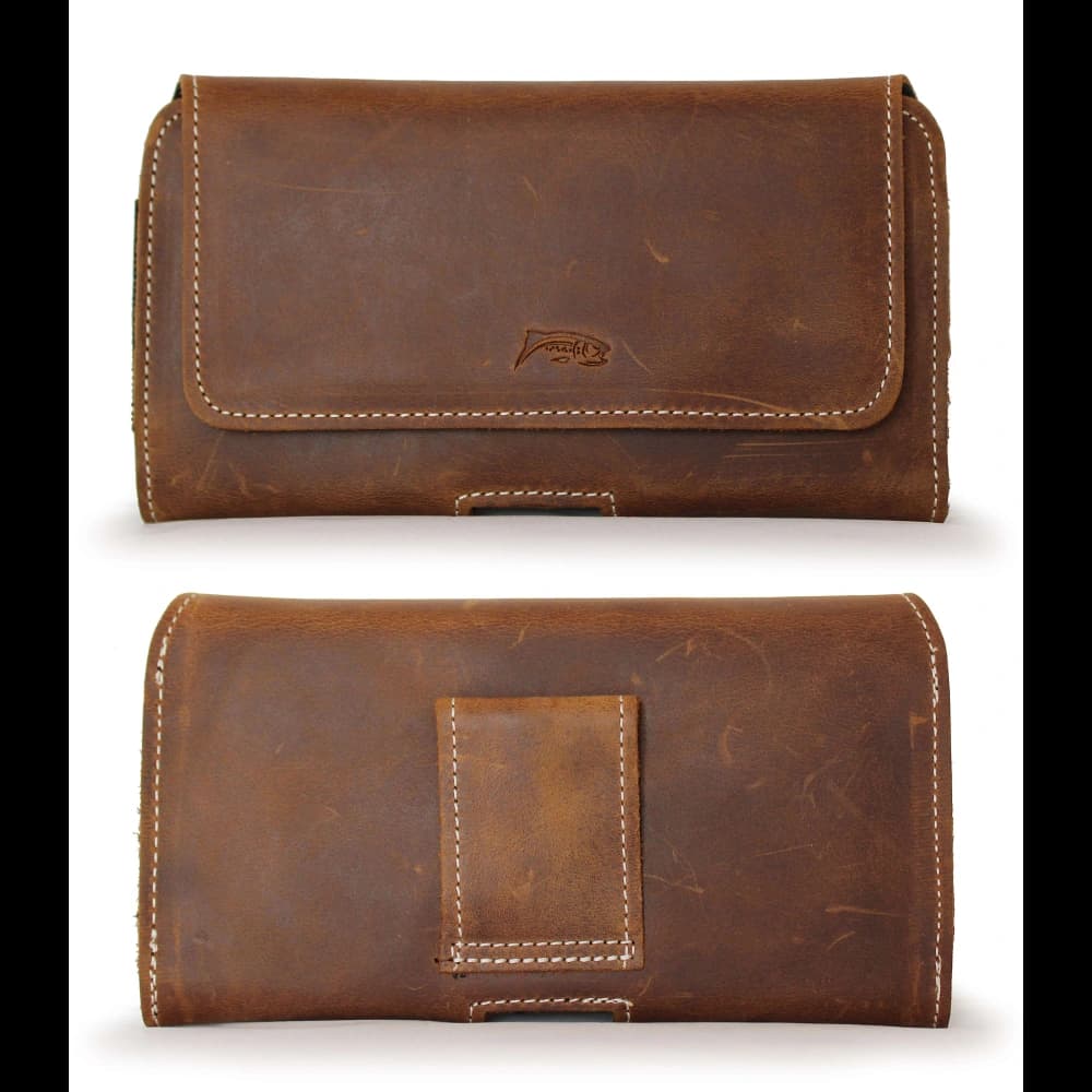 LURESKO FREYA XL leather holster for belt, phone case 165x82x10mm (vintage brown with white thread) - 12