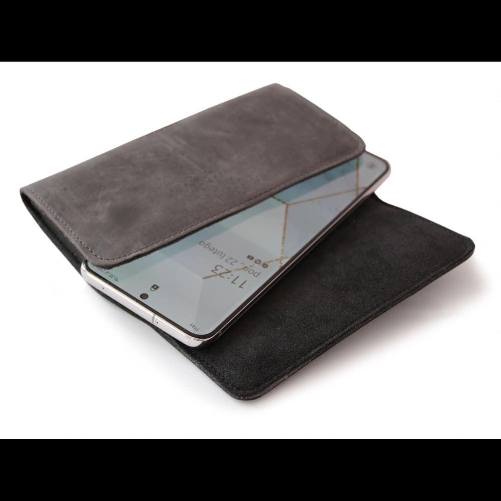 LURESKO FREYA XL leather holster for belt, phone case 165x82x10mm (gray vintage) - 2