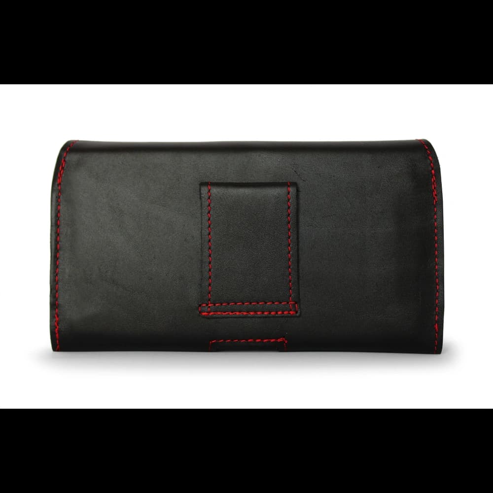 LURESKO FREYA XL Lederholster für den Gürtel, Handyhülle 165x82x10mm (schwarz glatt mit rotem Faden und rotem Innenraum) - 6