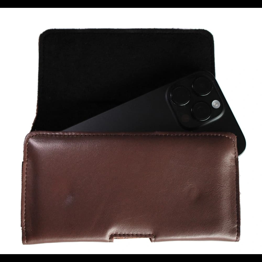 LURESKO FREYA XL leather holster for belt, phone case 165x82x10mm (smooth brown) - 6