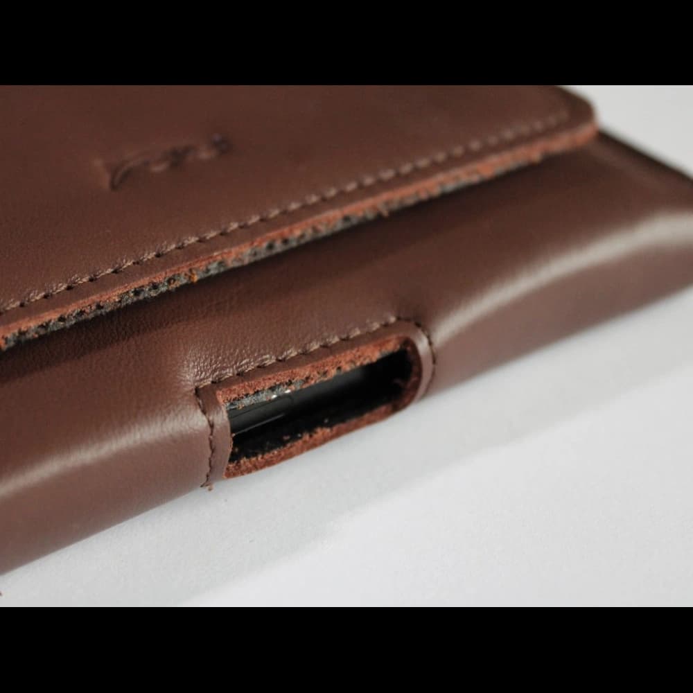 LURESKO FREYA XL leather holster for belt, phone case 165x82x10mm (smooth brown) - 7
