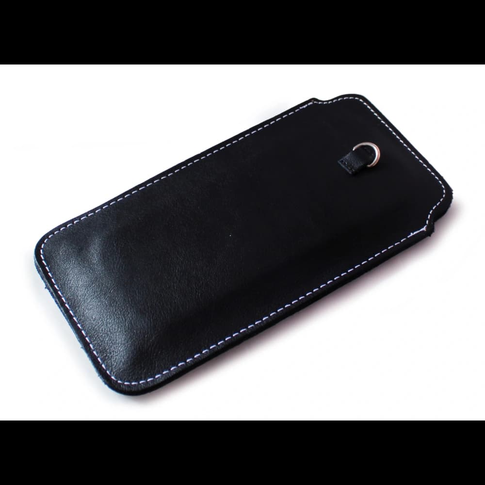 LURESKO ASTER 4XL universal leather case with a loop for a strap, slide-in for a phone up to 7' (smooth black with white thread) - 3