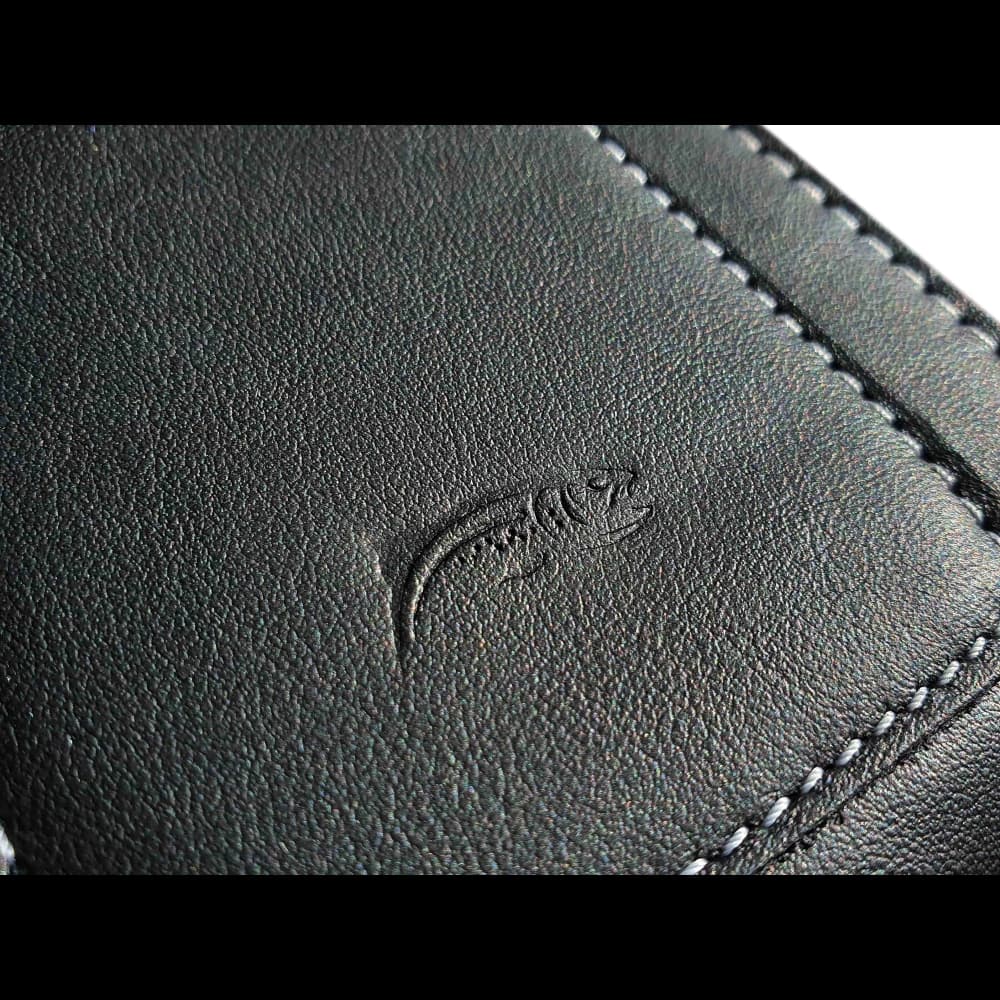 LURESKO ASTER 4XL universal leather case with a loop for a strap, slide-in for a phone up to 7' (smooth black with white thread) - 12