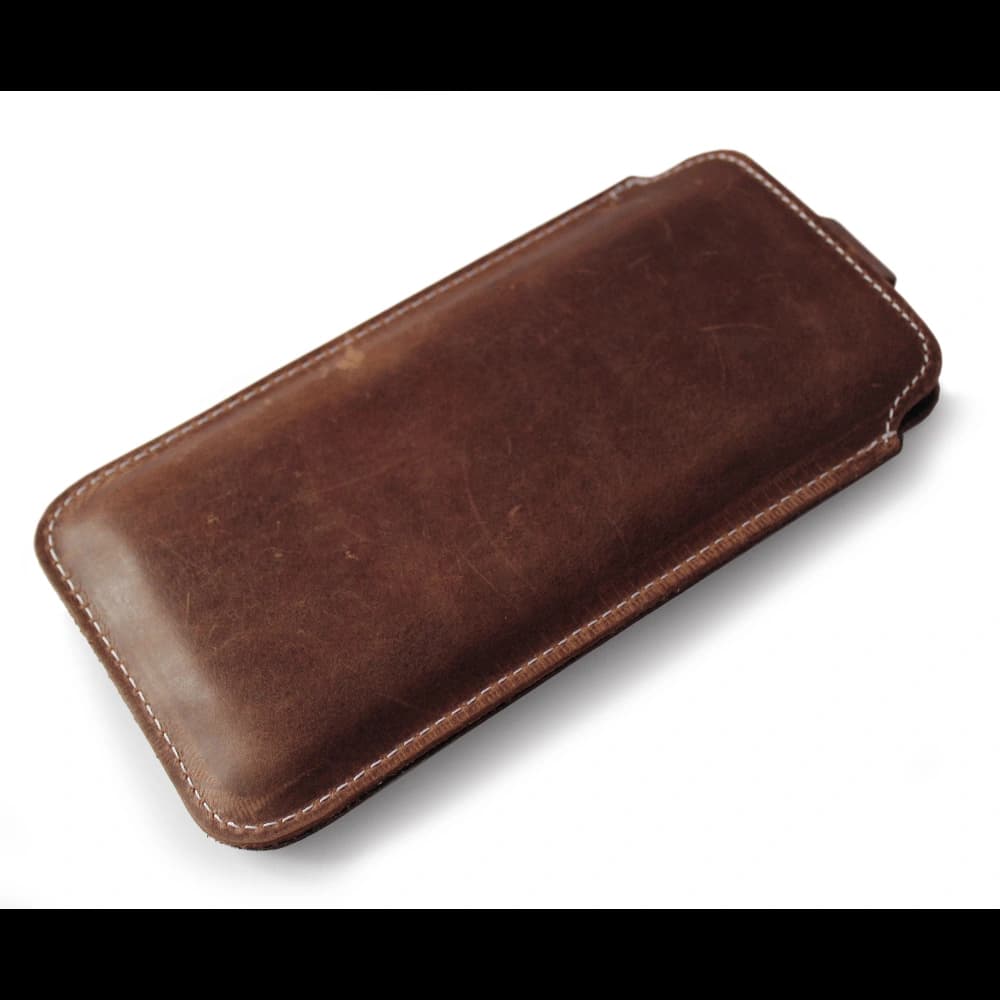 LURESKO LILLA XXXL leather slipcase slipcover for phone 6.5' - 6.9' (vintage brown with white thread) - 3