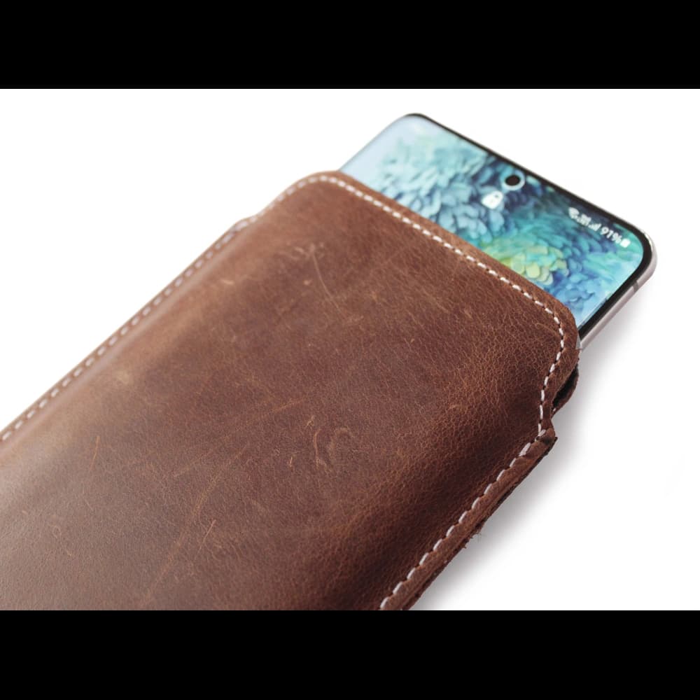 LURESKO LILLA XXXL leather slipcase slipcover for phone 6.5' - 6.9' (vintage brown with white thread) - 5