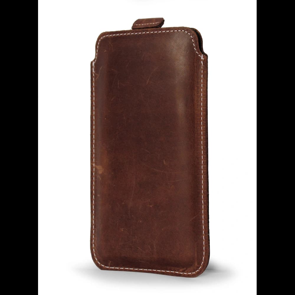 LURESKO LILLA XXXL leather slipcase slipcover for phone 6.5' - 6.9' (vintage brown with white thread) - 7