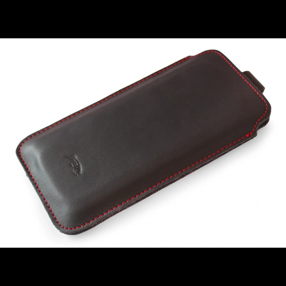 LURESKO LILLA XXXL Lederhülle für Telefon 6,5' - 6,9' (glattes Schwarz mit rotem Faden) - 2