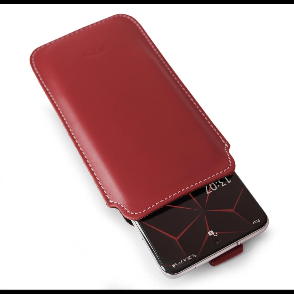 LURESKO LILLA XXXL leather slipcase slipcase for phone 6.5' - 6.9' (red smooth with white thread) - 3