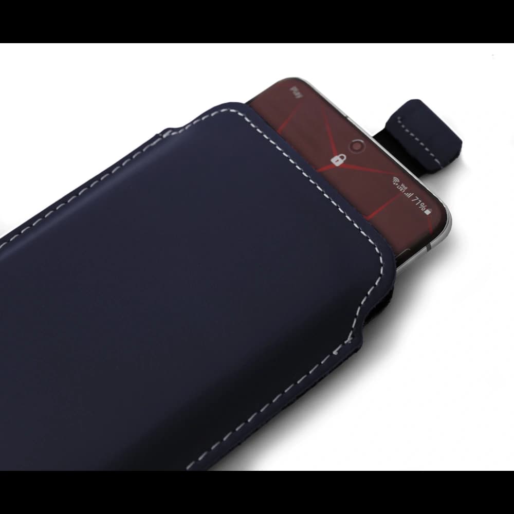 LURESKO LILLA XXXL leather slipcase slipcase for phone 6.5' - 6.9' (blue smooth with white thread) - 4