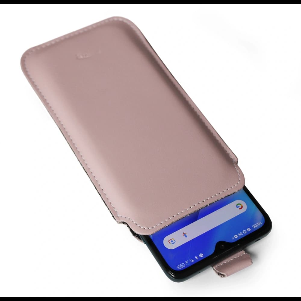 LURESKO LILLA XXXL Lederhülle für Handy 6,5' - 6,9' (glatt rosa mit weißen Nähten) - 2