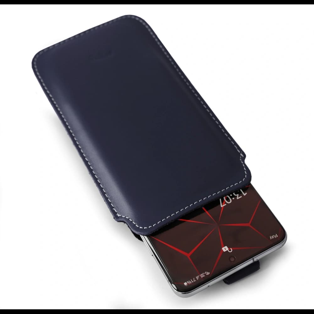 LURESKO LILLA XXXL leather slipcase slipcase for phone 6.5' - 6.9' (blue smooth with white thread) - 7