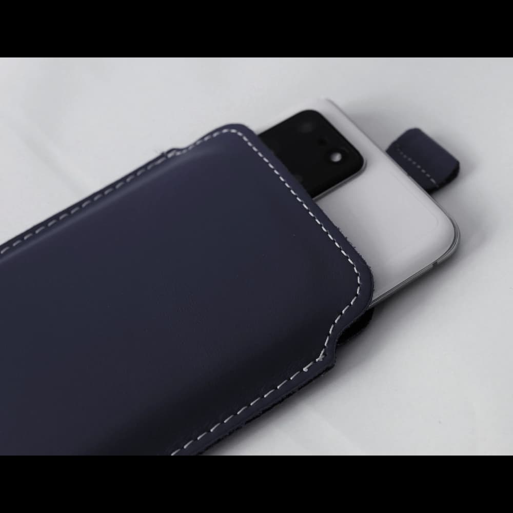 LURESKO LILLA XXXL leather slipcase slipcase for phone 6.5' - 6.9' (blue smooth with white thread) - 8