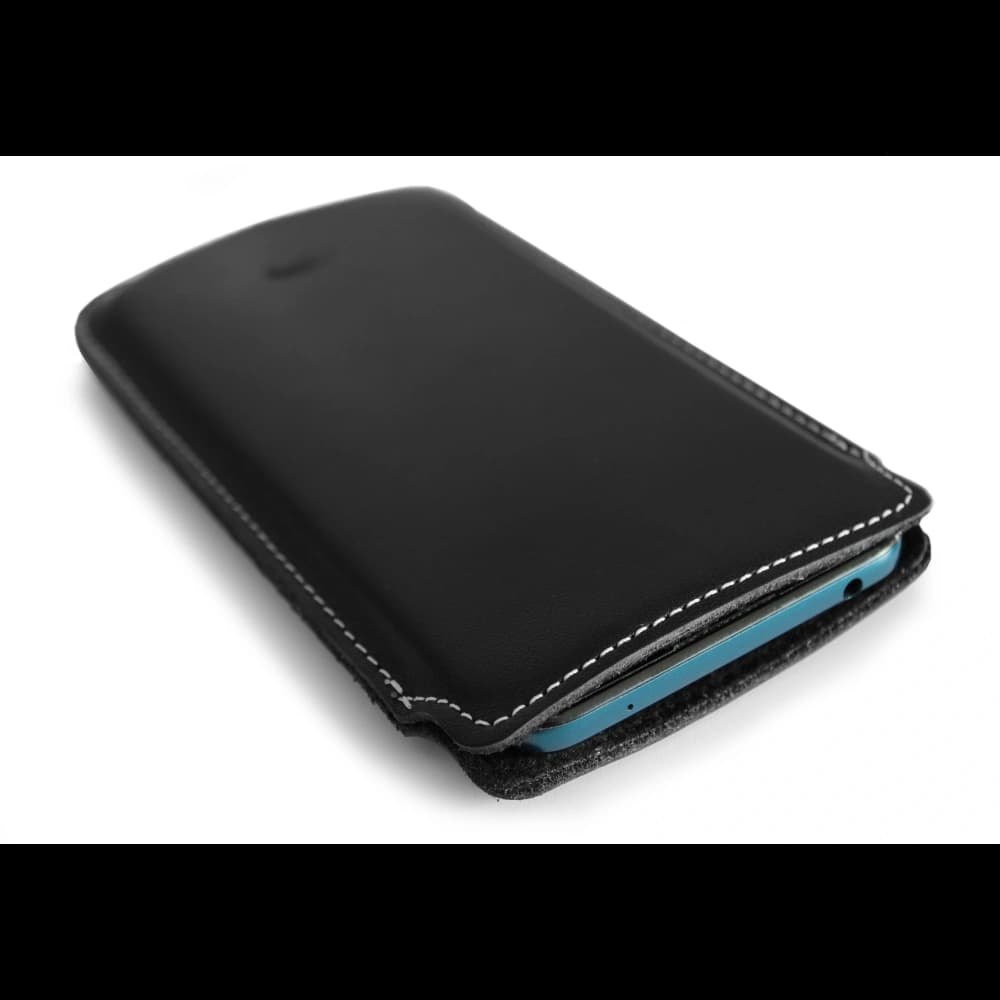 LURESKO NORTHERN XXXL leather case slip-on for phone (black smooth with white thread) - 2