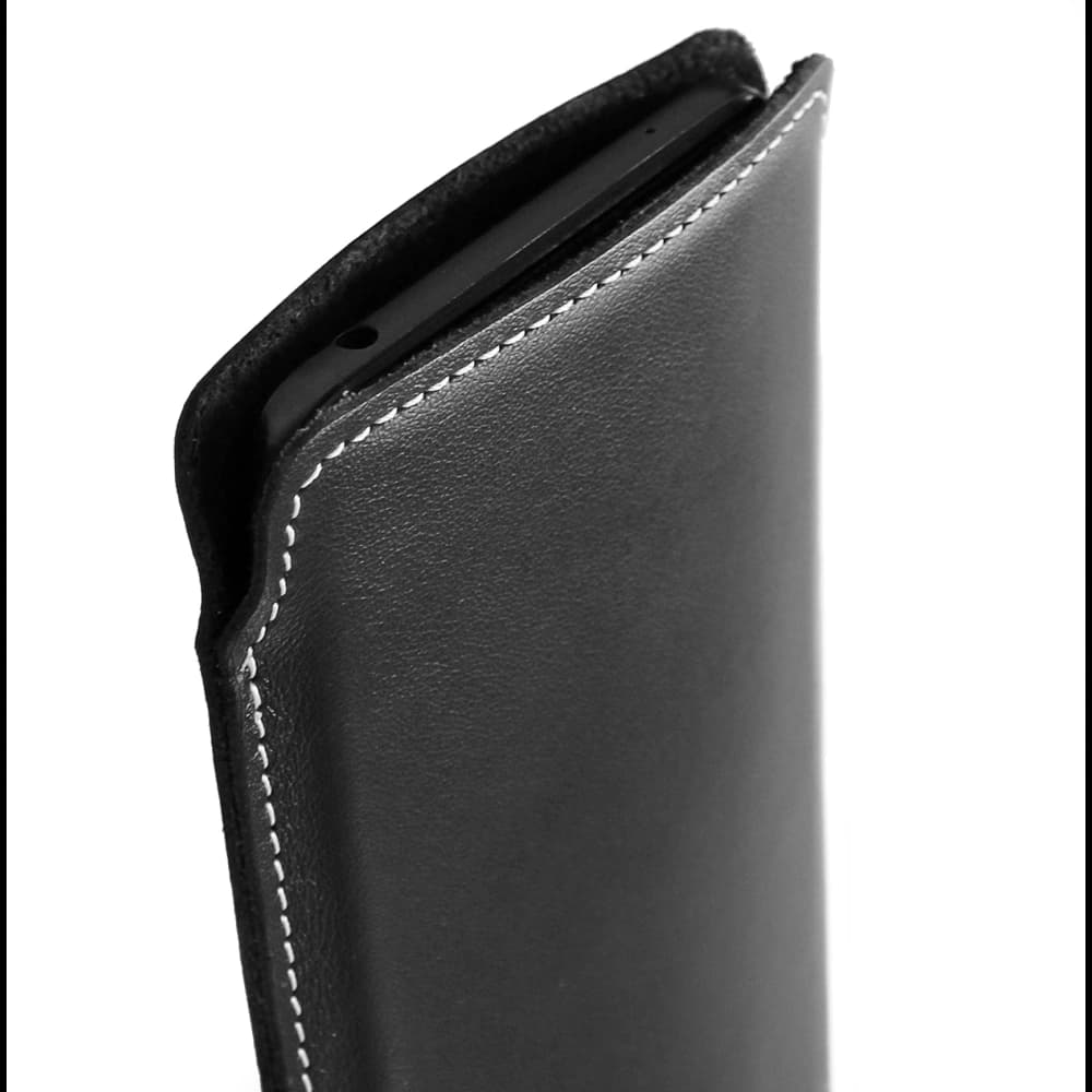 LURESKO NORTHERN XXXL leather case slip-on for phone (black smooth with white thread) - 3