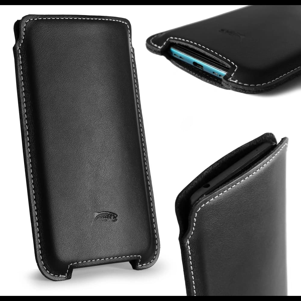 LURESKO NORTHERN XXXL leather case slip-on for phone (black smooth with white thread) - 5