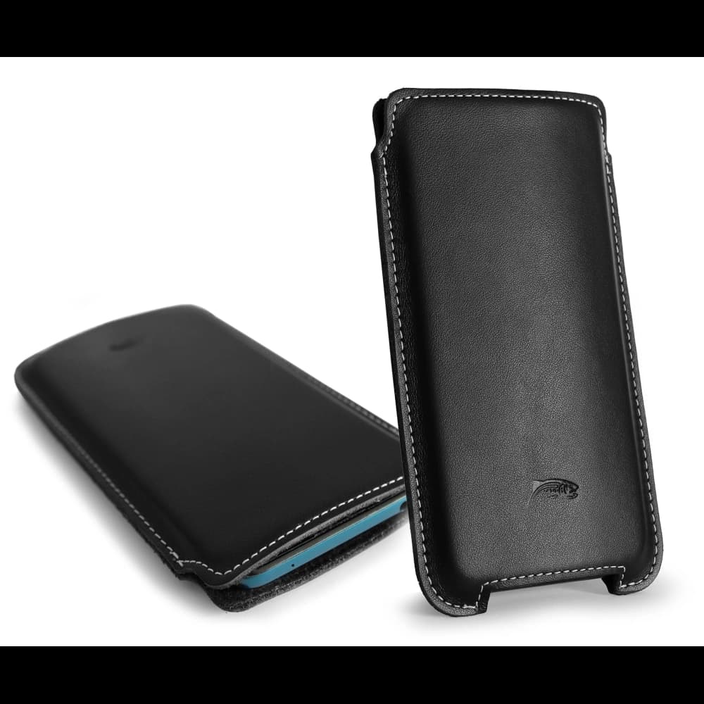 LURESKO NORTHERN XXXL leather case slip-on for phone (black smooth with white thread) - 7
