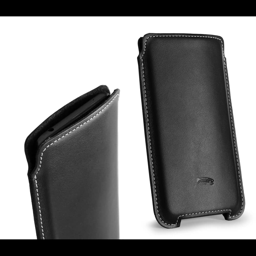 LURESKO NORTHERN XXXL leather case slip-on for phone (black smooth with white thread) - 8