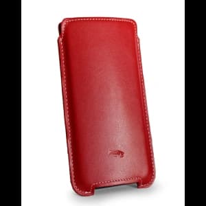 LURESKO NORTHERN XXXL Leder Slip-On-Hülle für das Telefon (rot glatt mit weißem Faden)