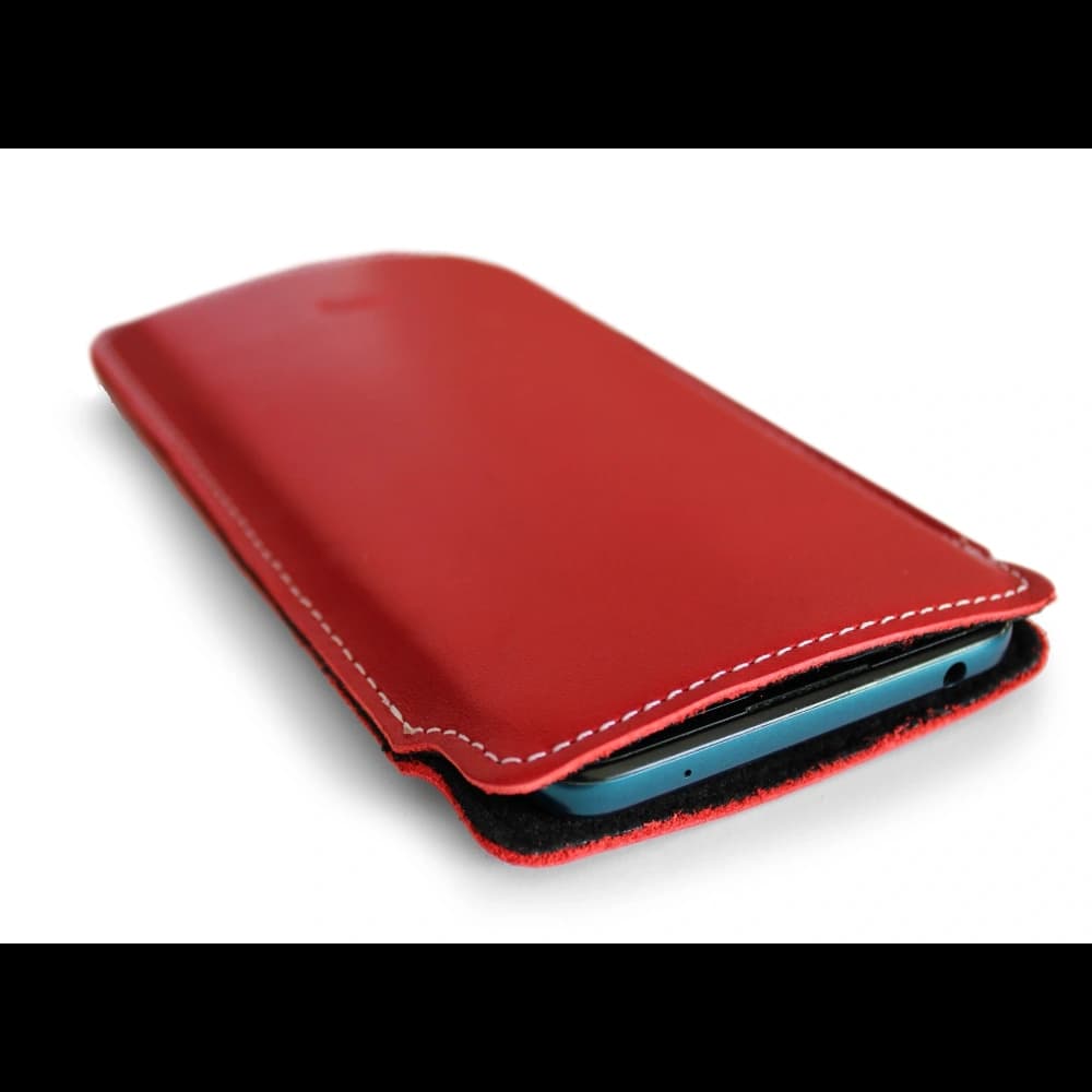 LURESKO NORTHERN XXXL Leder Slip-On-Hülle für das Telefon (rot glatt mit weißem Faden) - 3