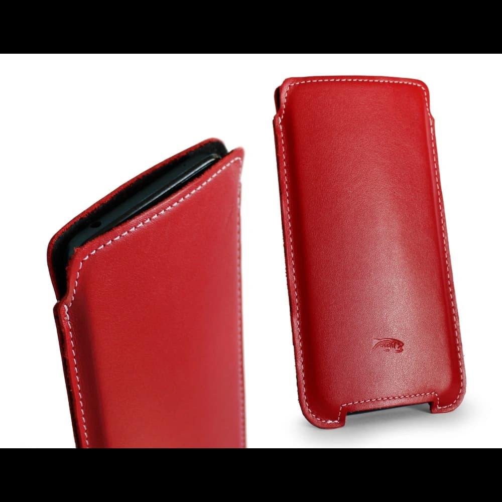LURESKO NORTHERN XXXL Leder Slip-On-Hülle für das Telefon (rot glatt mit weißem Faden) - 8