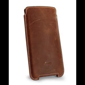 LURESKO NORTHERN XXXL Leder-Schutzhülle für Handy (vintage braun mit weißem Faden)