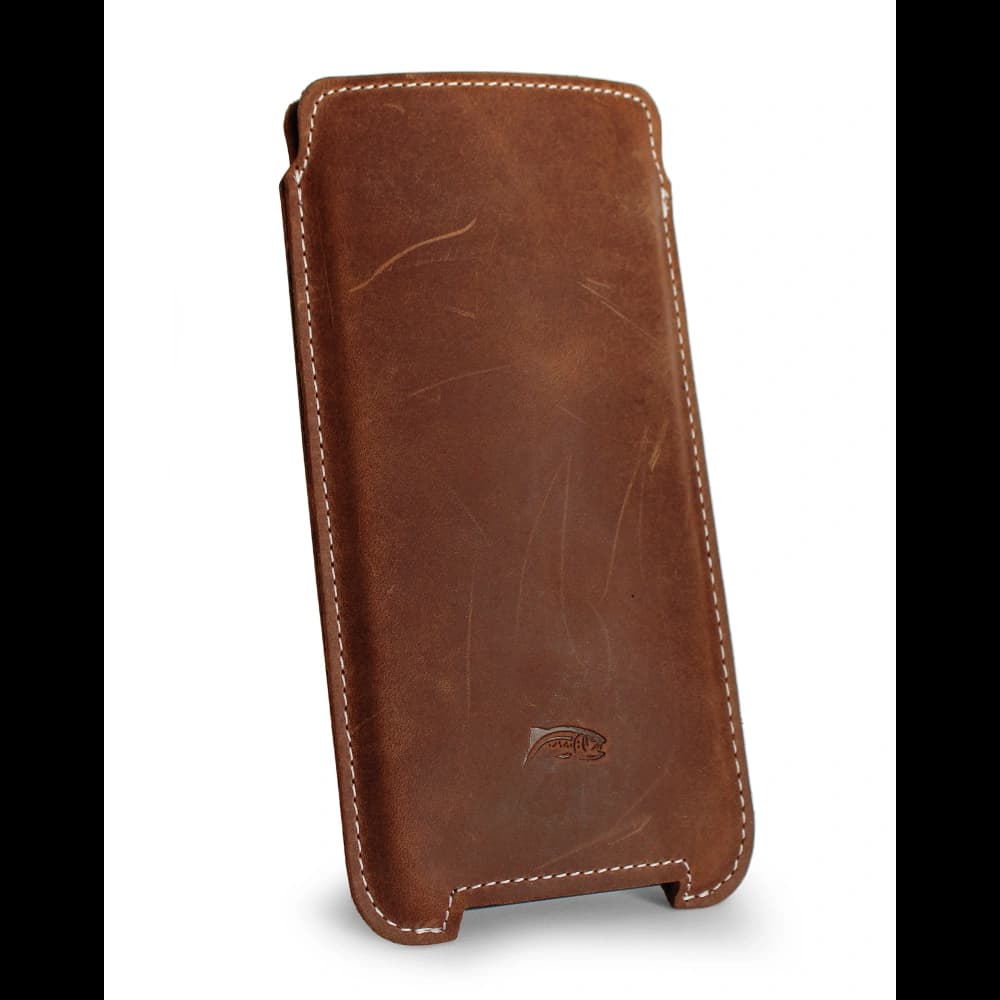LURESKO NORTHERN XXXL leather slipcase for phone (vintage brown with white thread) - 1