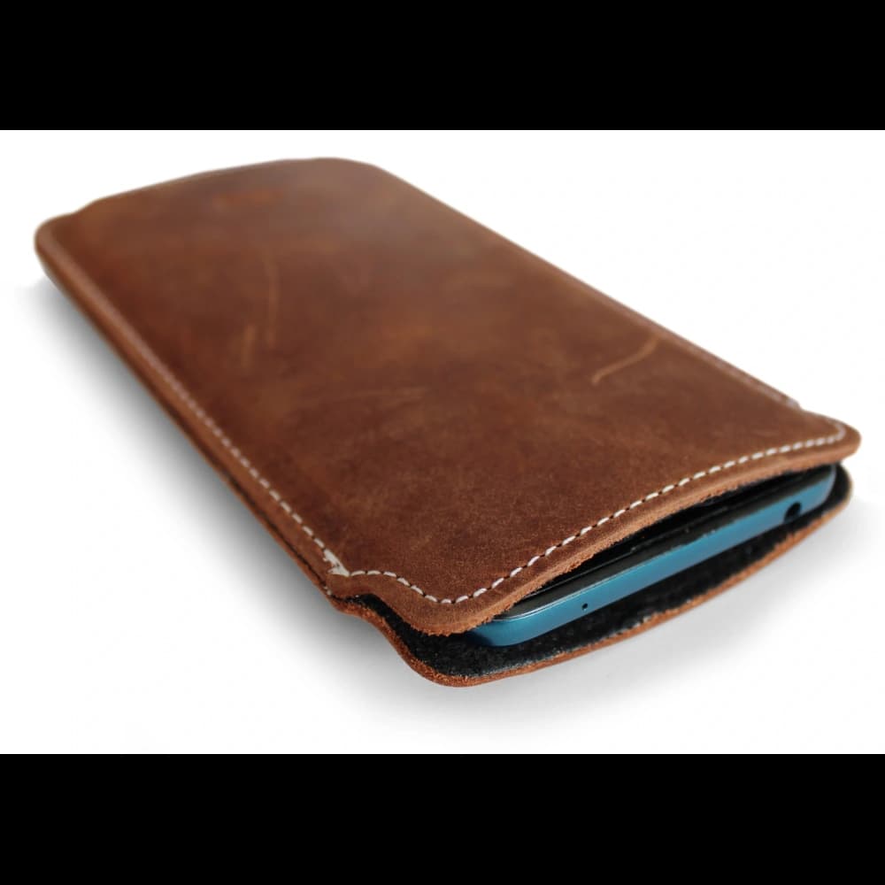 LURESKO NORTHERN XXXL leather slipcase for phone (vintage brown with white thread) - 4