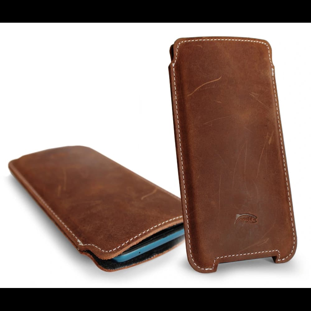 LURESKO NORTHERN XXXL leather slipcase for phone (vintage brown with white thread) - 7
