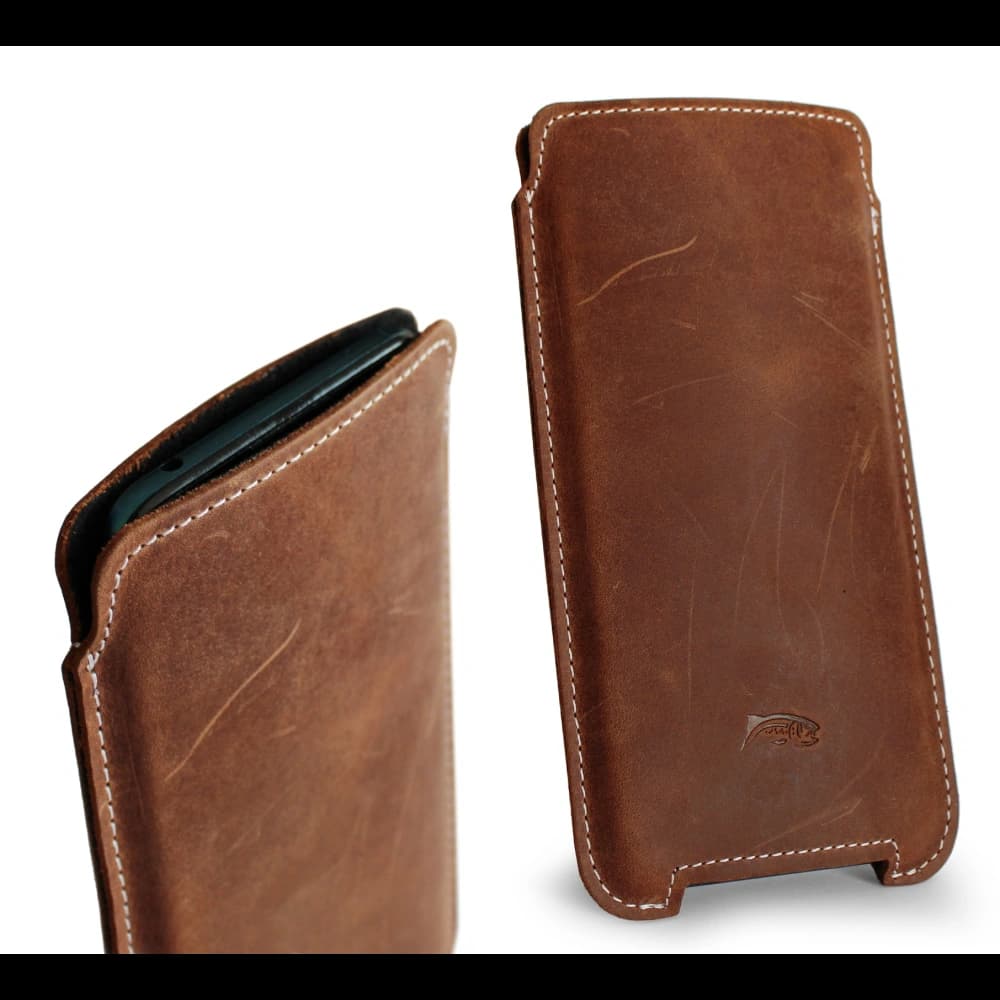 LURESKO NORTHERN XXXL leather slipcase for phone (vintage brown with white thread) - 8