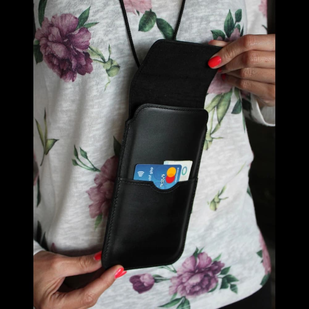 LURESKO VISSA 4XL leather case for neck 170x80x9mm (black smooth with black thread) - 3