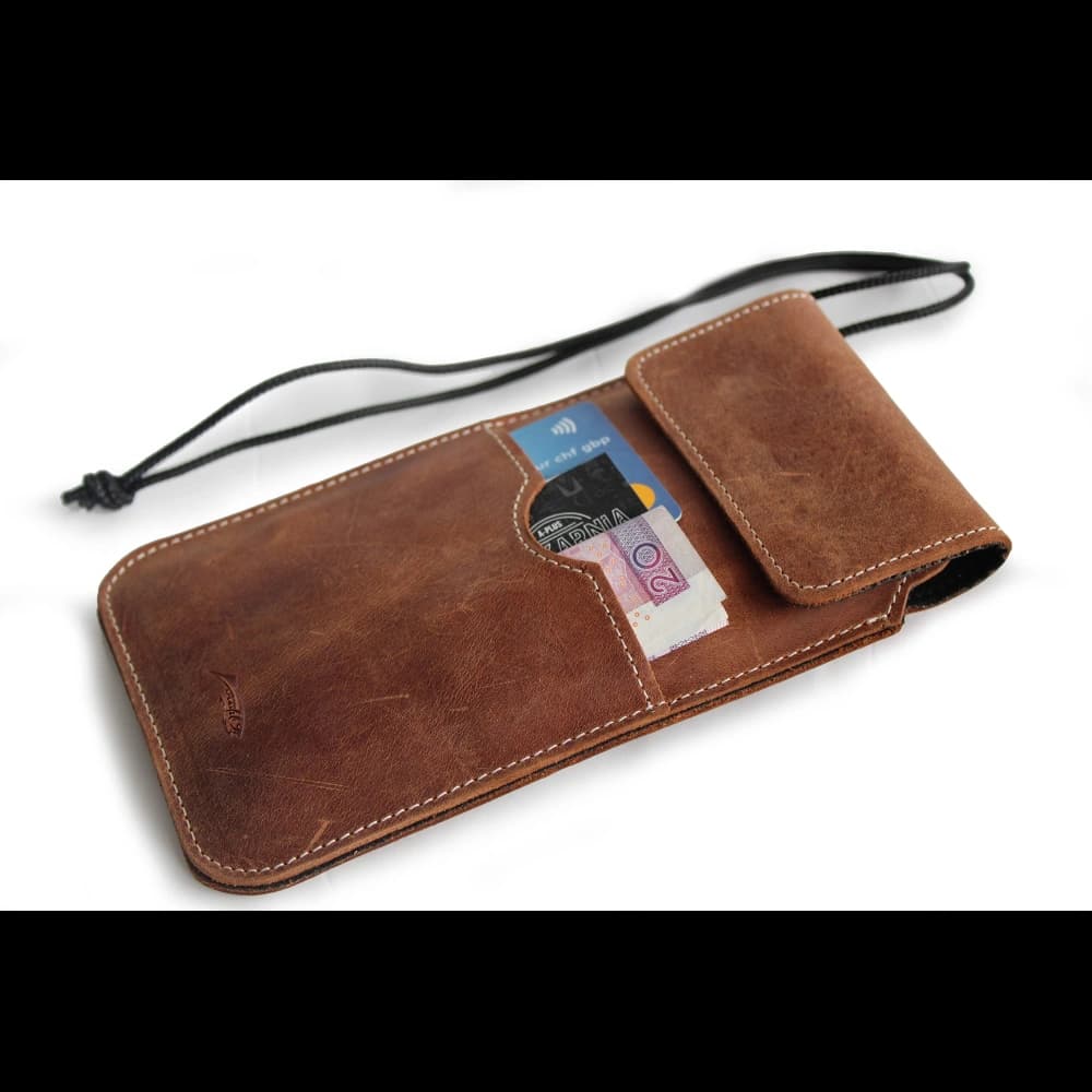 LURESKO VISSA 4XL Lederhülle für den Hals 170x80x9mm (vintage braun mit weißem Faden) - 2