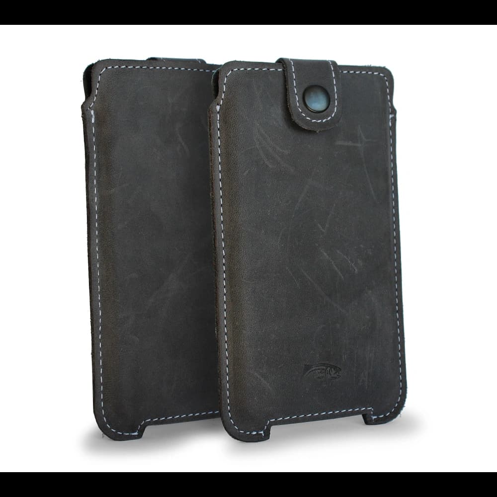 LURESKO SOFIJA XXXL leather case universal with strap closure (gray vintage white thread) - 1