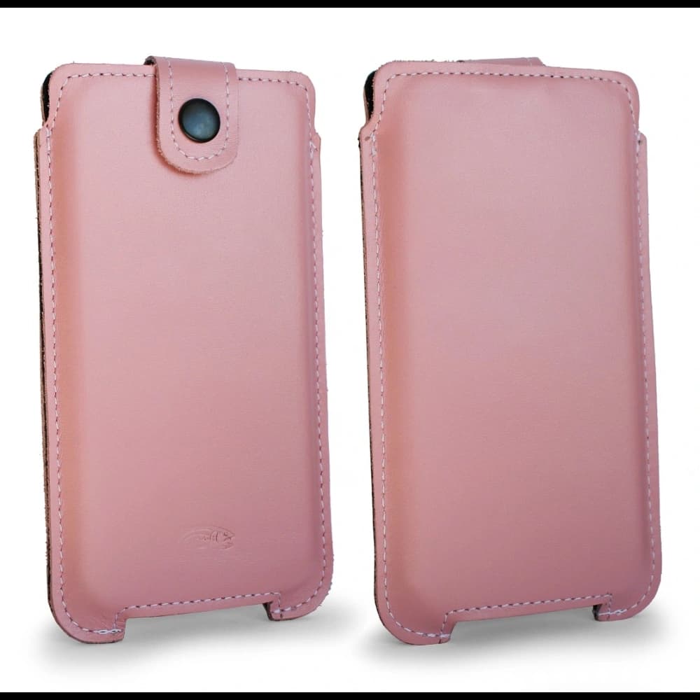 LURESKO SOFIJA XXXL leather case universal with a strap (smooth pink with white thread) - 13