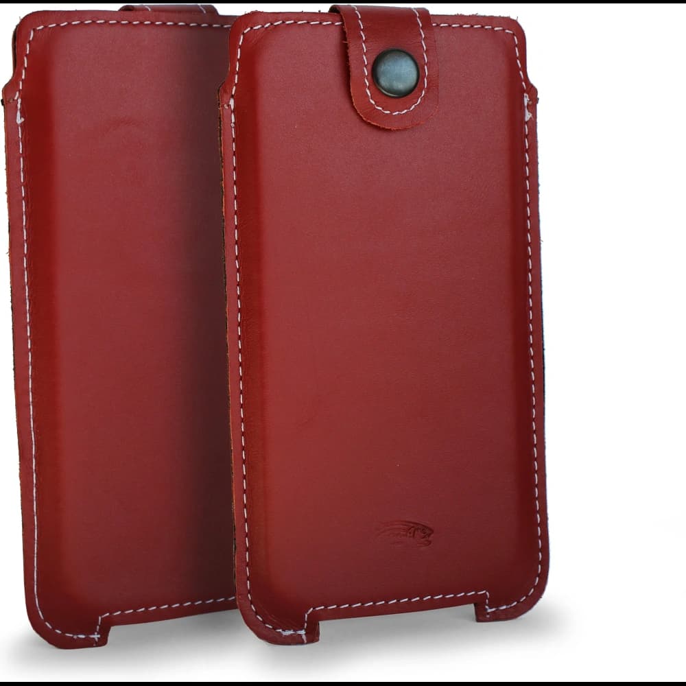 LURESKO SOFIJA XXXL leather case universal with strap closure (red smooth with white thread) - 1
