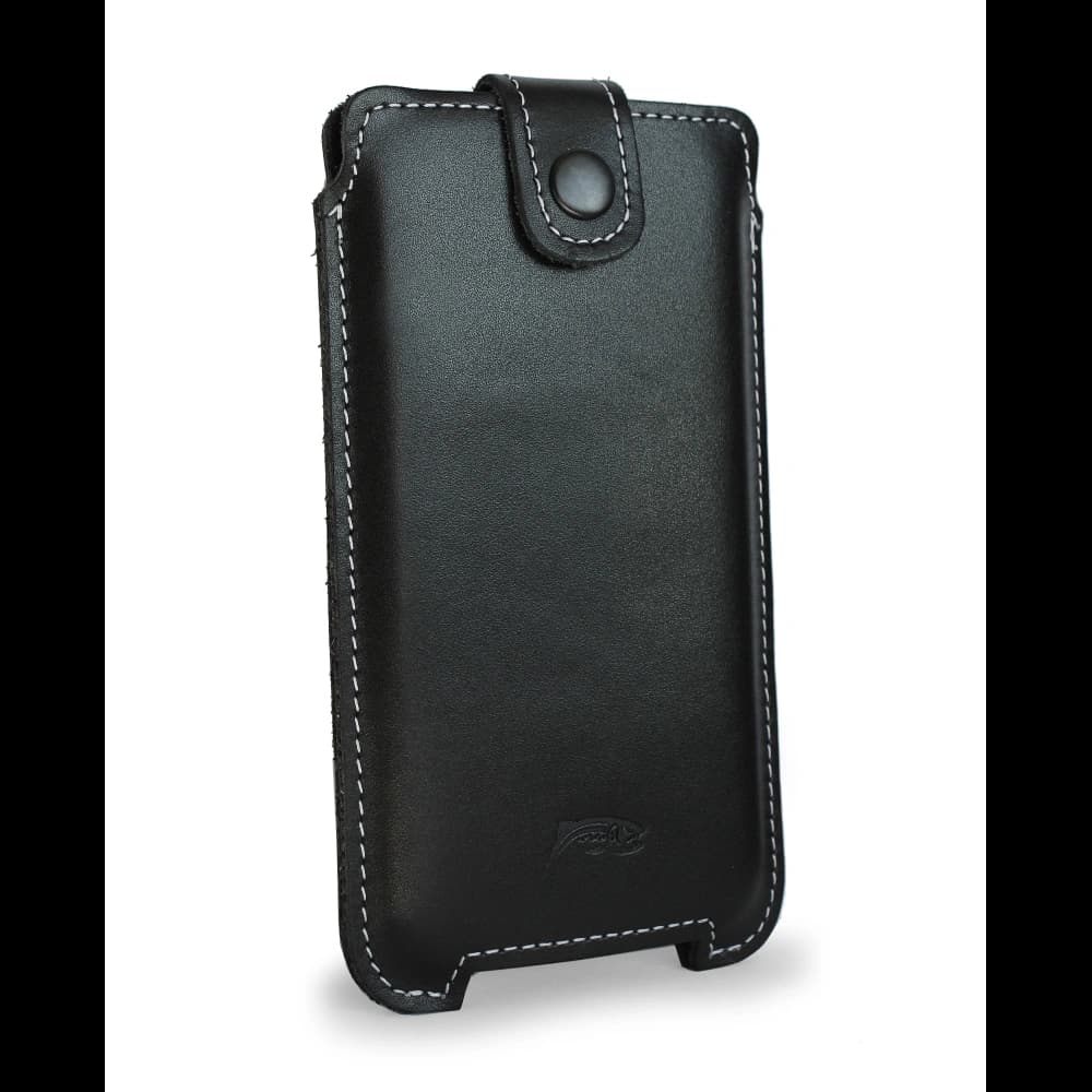 LURESKO SOFIJA XXXL leather case universal with a strap closure (black smooth with white thread) - 2