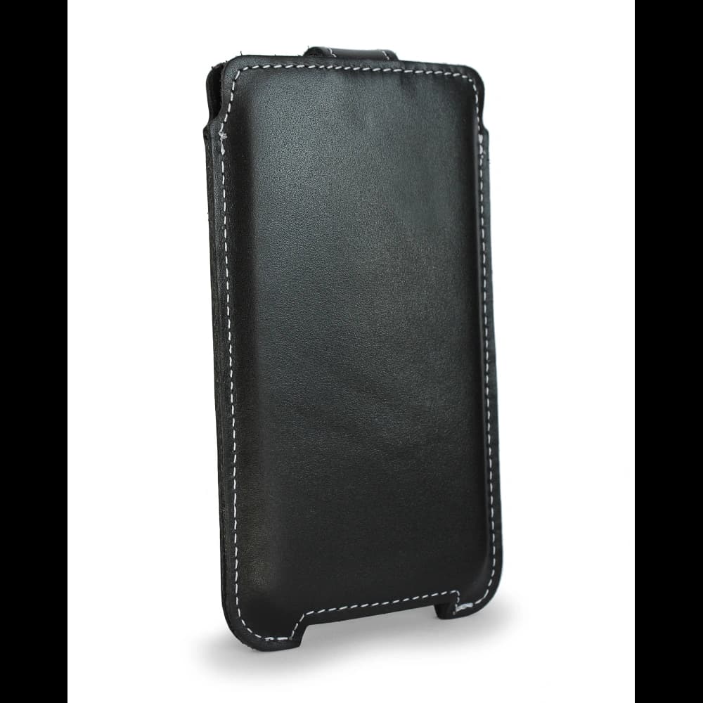 LURESKO SOFIJA XXXL leather case universal with a strap closure (black smooth with white thread) - 3