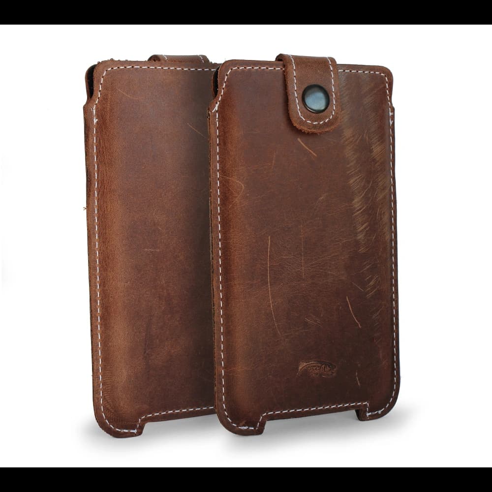 LURESKO SOFIJA XXXL leather case universal with a strap closure (vintage brown with white thread) - 1